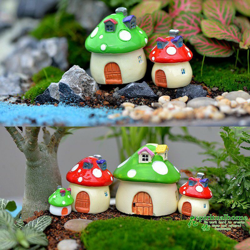 Terrarium trang trí bể cá mô hình Nhà nấm tiểu cảnh mini