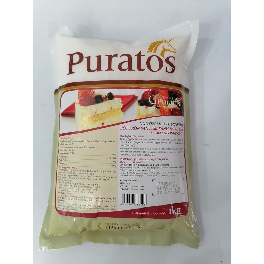 [Túi 1Kg] BỘT TRỘN SẴN LÀM BÁNH BÔNG LAN [VN] PURATOS Tegral Sponge Gold (prt-hk5)