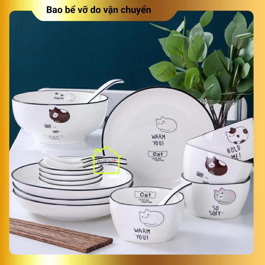 Bộ bát đĩa sứ Hello Cat phong cách Bắc  Âu| Bộ bát đĩa đẹp | bộ chén dĩa sứ, thích hợp cho gia đình nhỏ