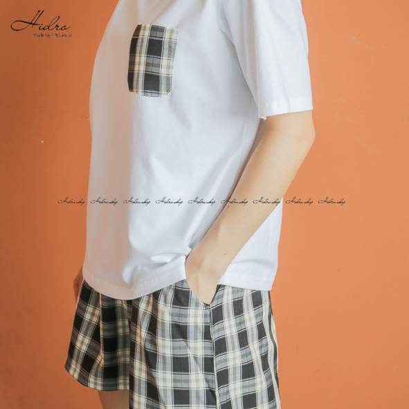 Bộ Ngủ Áo Phông Túi Phối Mix Quần Kẻ Caro Chất Cotton Siêu Mát