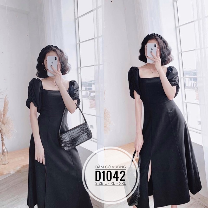 Bigsize Đầm cổ vuông xẻ tà D1042