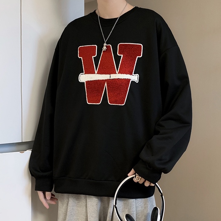 Áo sweater nam form rộng ulzzang unisex, Áo nỉ nam sweater oversize hot trend chữ W thêu cao cấp học sinh đi chơi đi học