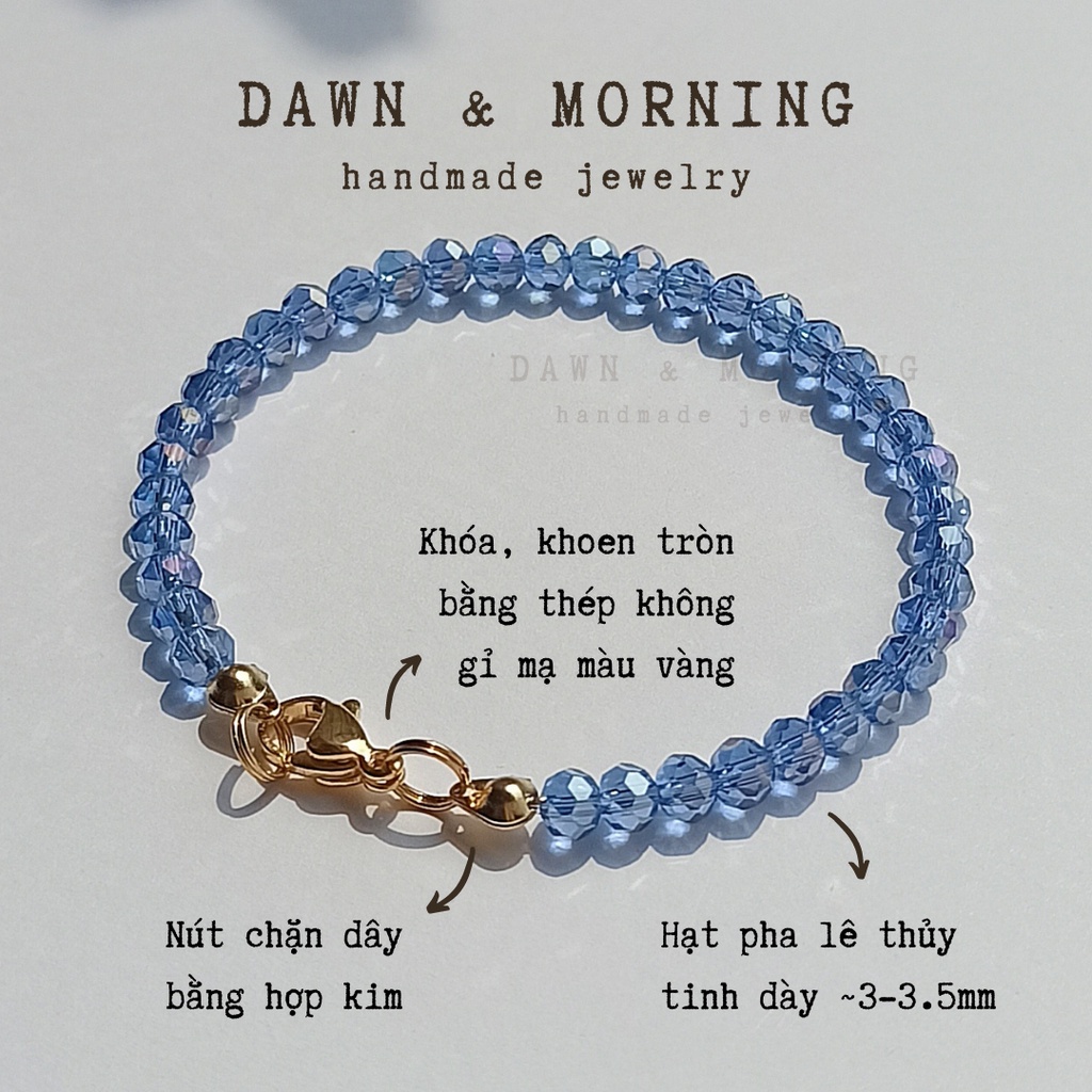 Xanh hoa ngô đồng ~3-3.5mm - Vong tay nữ hạt pha lê thủy tinh mạ ánh cừ ngũ sắc phong cách cổ điển, thời trang, thanh lị