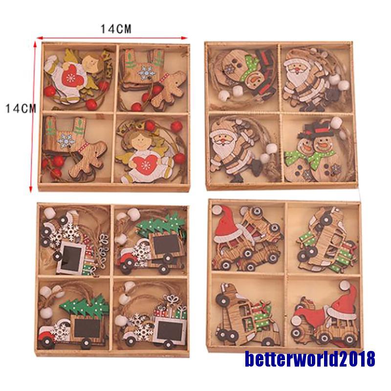 Set 12 Đồ Trang Trí Cây Thông Noel Bằng Gỗ Hình Ông Già Noel 2018