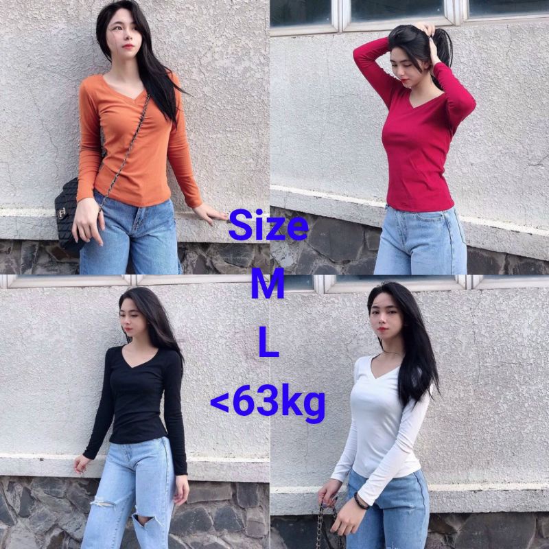 Áo thun nữ TAY DÀI cổ tim, cổ tròn  có size đến 65kg BH boutique chất vải  mềm mịn co giãn ôm body nhiều màu đen,trắng