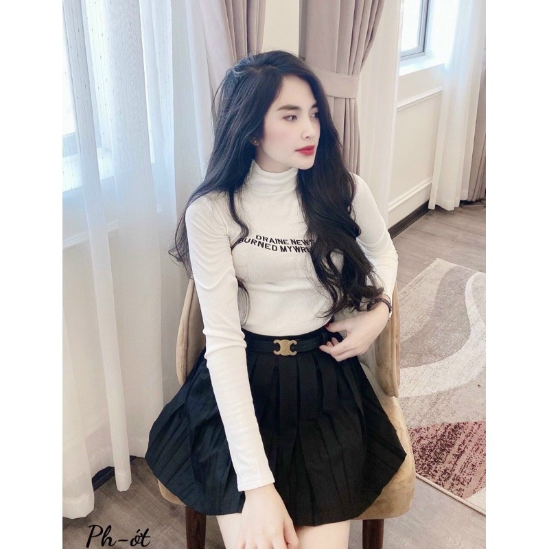 Áo tăm nhung cổ tròn thêu chữ DR dài tay, Áo phông cổ cao dáng ôm AS6504 - NhiNhi Shop