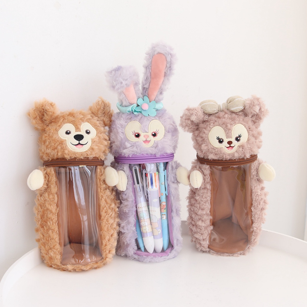Japanese Cartoon Cute Stellalou Kuromi Plush Pencil Case Pen Holder Popular Transparent Storage Bag