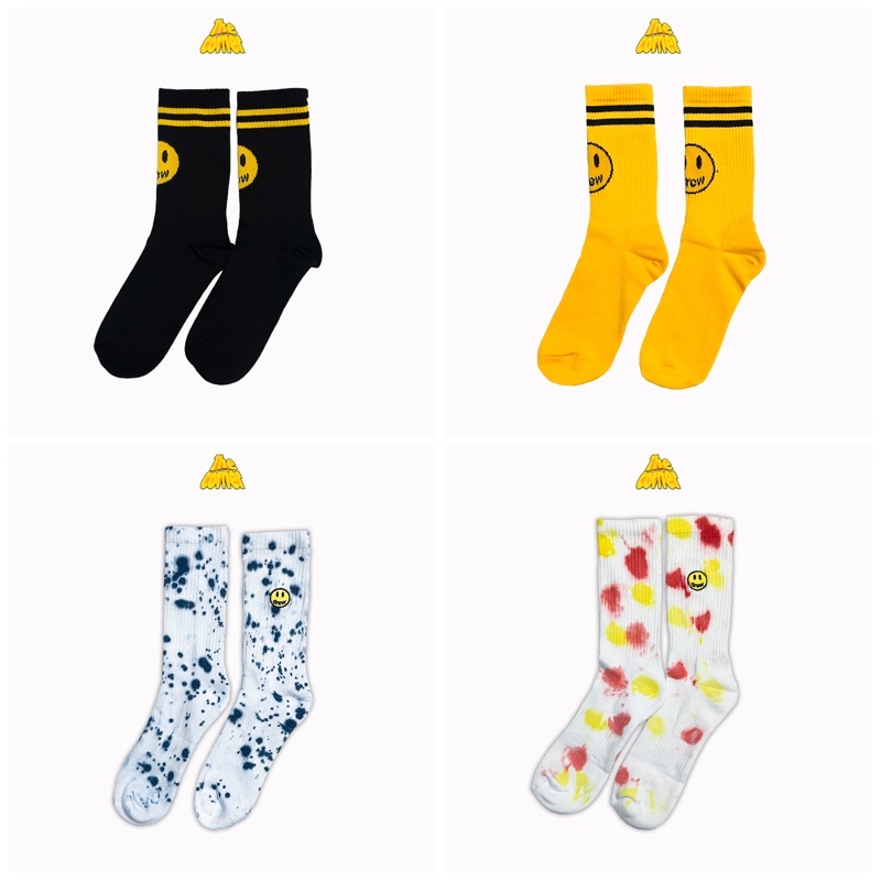 Tất cao cổ unisex dệt kim Drew House họa tiết trơn, tie-dye thêu Logo mặt cười