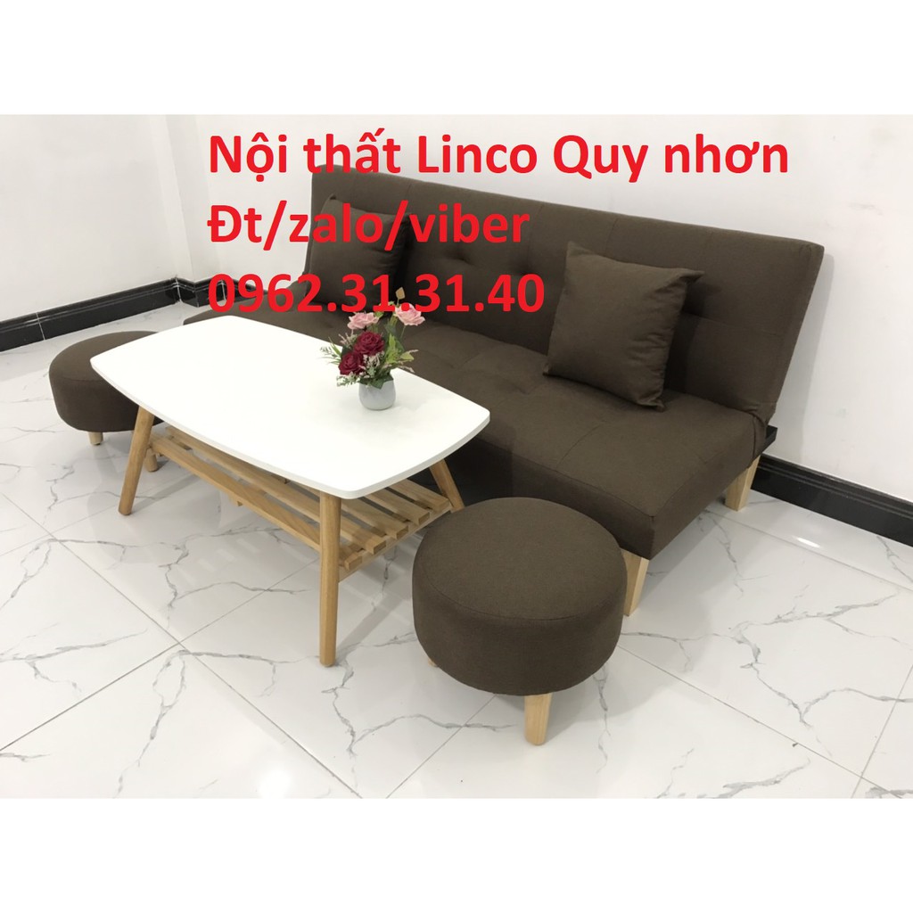 Bộ bàn ghế Sofa giường SFG08 màu nâu cafe vải bố sofa giá rẻ bàn ghế sofa nhỏ phòng khách Nội thất Linco Quy Nhơn