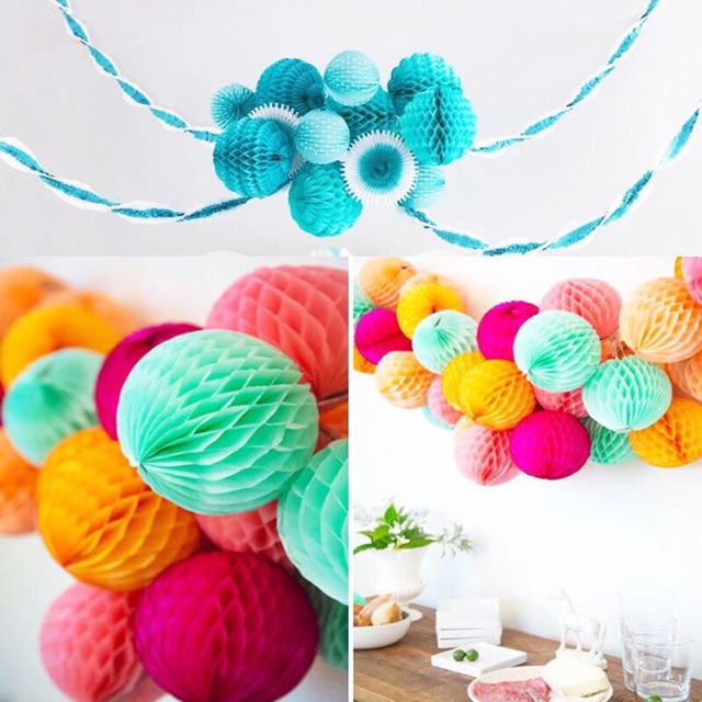 Quả cầu giấy xếp trang trí tiệc cưới, sinh nhật 20cm - đèn lồng tổ ong decor concept chụp ảnh Tết