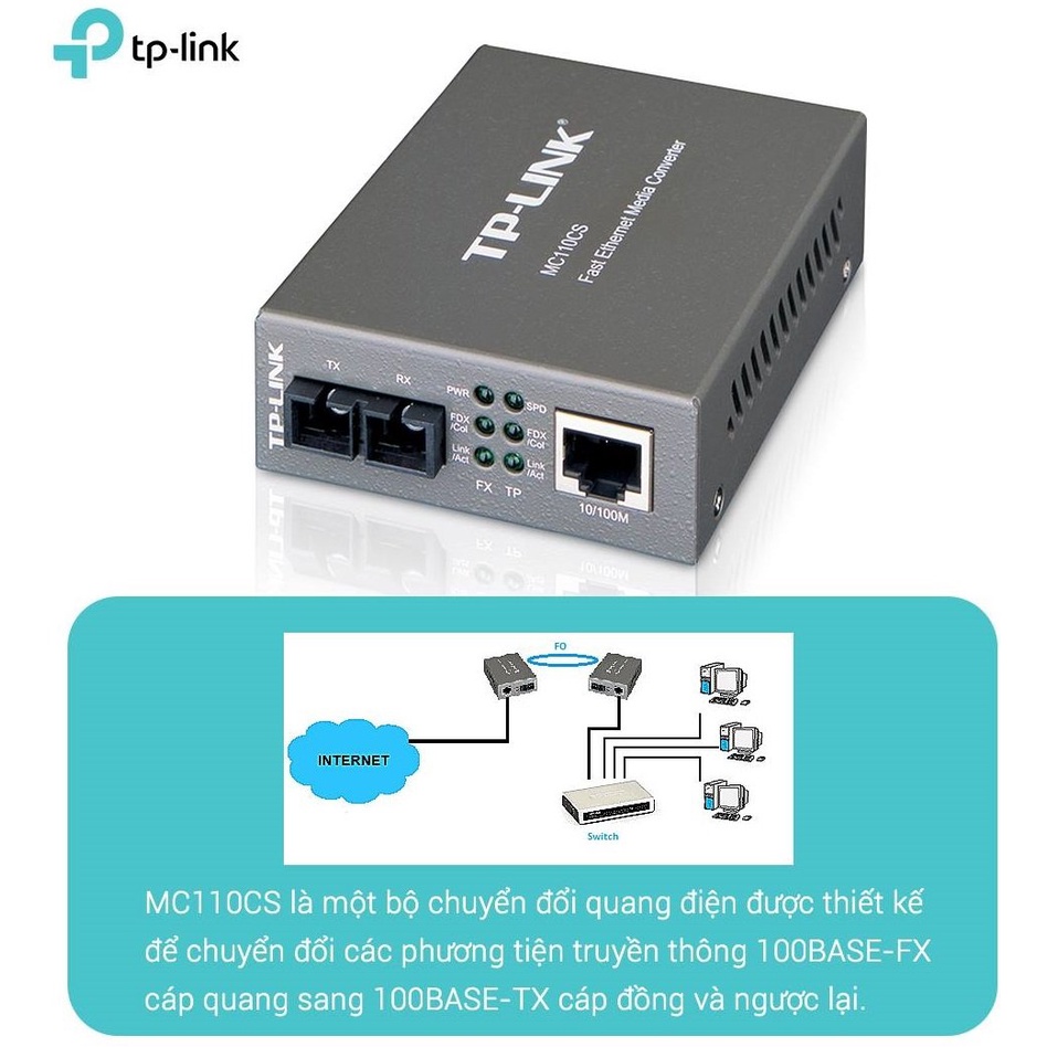 Bộ chuyển đổi quang điện  TP-Link Single Mode 100Mbps MC110CS 20km _Chính hãng, mới 100%