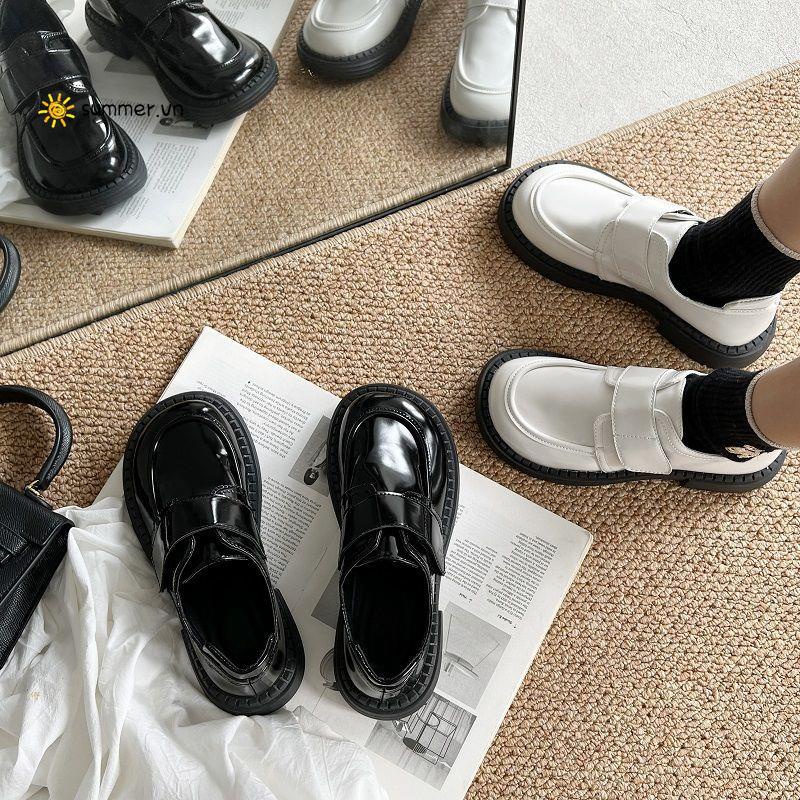 Giày Da Mềm Đế Dày Màu Đen Phong Cách Preppy Thời Trang Mùa Xuân 2022
