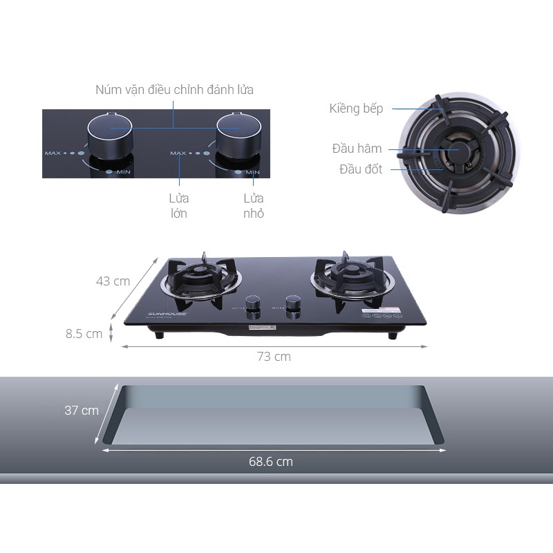 Bếp gas âm Sunhouse SHB 7736