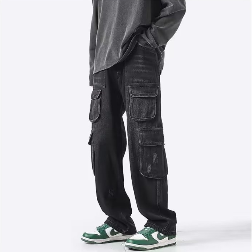 Quần Jean Dài Ống Rộng Nhiều Túi Phong Cách Hàn Quốc Thời Trang Cho Nam Và Nữ