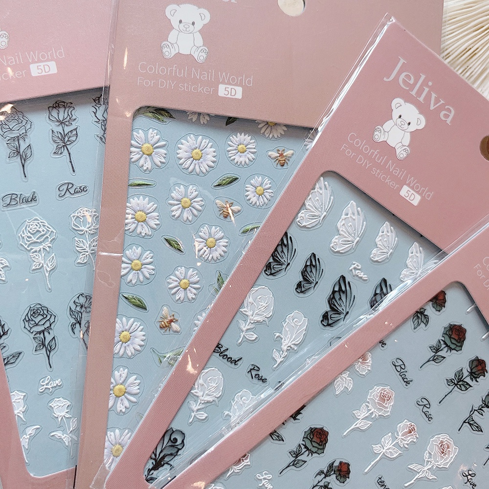 [Mã FMCGMALL giảm 8% đơn từ 250K] Sticker nail lụa hoa JELIVA 5D