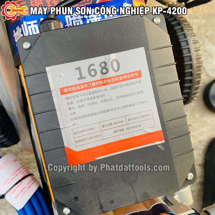 Máy Phun Sơn Công Nghiệp KP-4200-Công Suất Lớn 4200W-Đầy Đủ Phụ Kiện-Dây Áp Lực 20m-Bảo Hành 6 Tháng