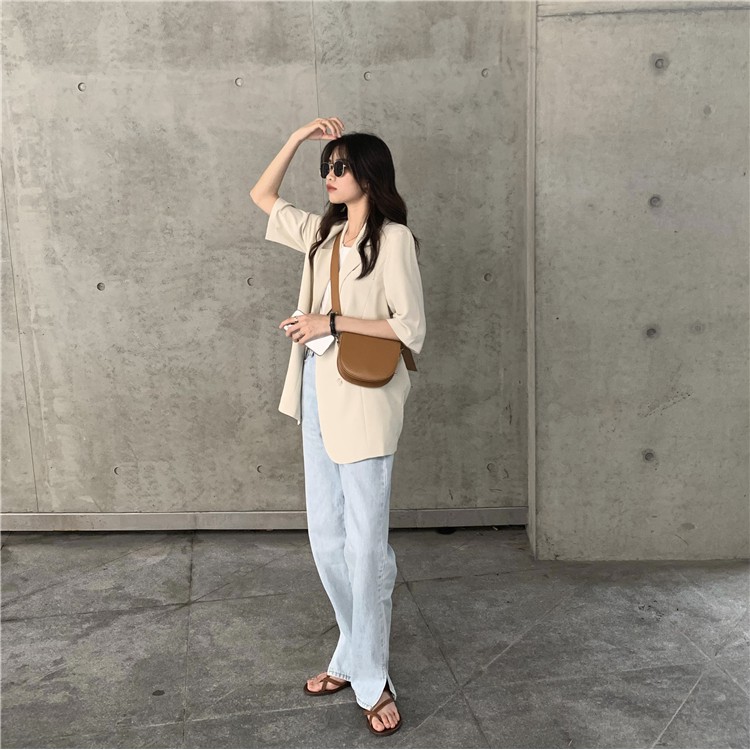 [SẴN SỐ LƯỢNG ÍT] Áo blazer mỏng cộc tay 2 màu pastel style ulzzang Korea (tím/be) | BigBuy360 - bigbuy360.vn