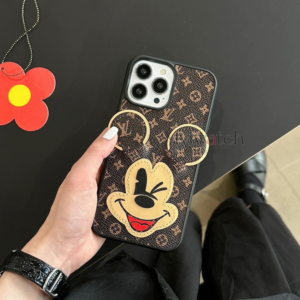 Ốp Điện Thoại Da In Hoạt Hình Mickey Minnie 3D Cho iPhone 14 13 11 12 Pro Max