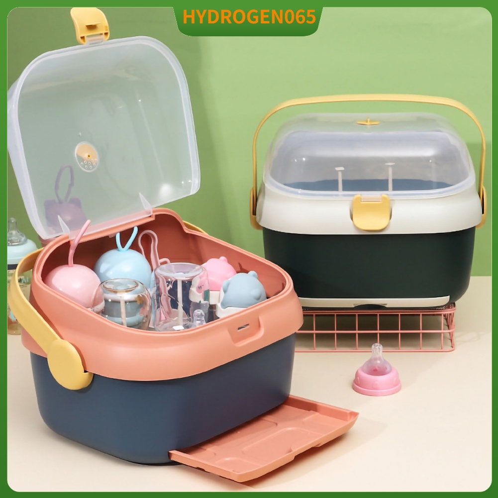 Giá làm khô bình sữa cho bé Hộp đựng trẻ sơ sinh có nắp xoay lỗ thoát bụi Khay thể tháo rời Hydrogen065