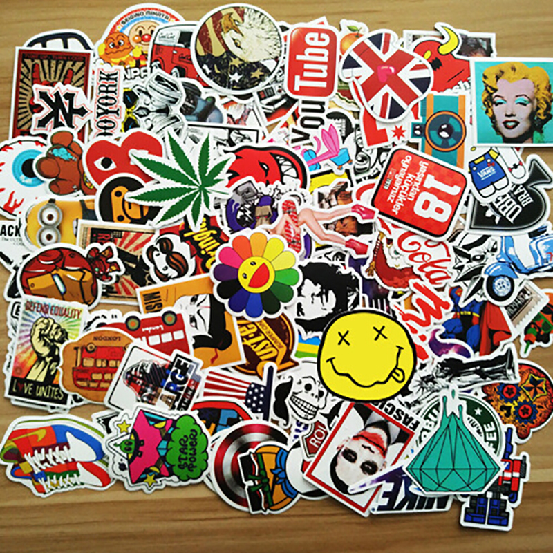 Set 100 sticker họa tiết graffiti để trang trí ván trượt/laptop/vali/đàn ghi ta/xe hơi