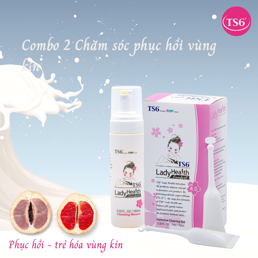 Dung dịch vệ sinh cao cấp TS6 180ml + Gel đặt vùng kín TS6, viêm âm đạo, nước rửa phụ khoa, khô hạn