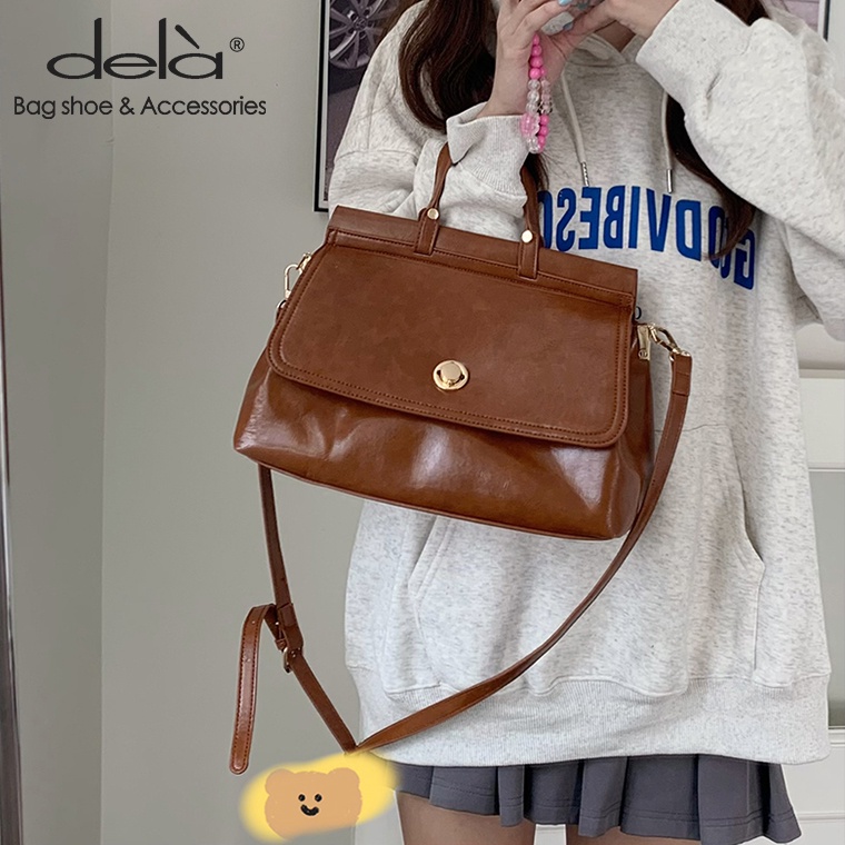 Dela Túi Đeo Chéo Cỡ Lớn Phong Cách Retro Thời Trang Thu Đông Mới Cho Nữ