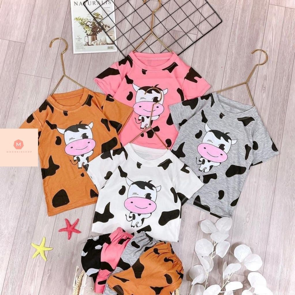 Đồ Bộ Cho BéHọa Tiết Bò SữaBộ cộc tay MinKy Mom chất liệu COTTON 100% dành cho bé trai bé gái từ 6-19k