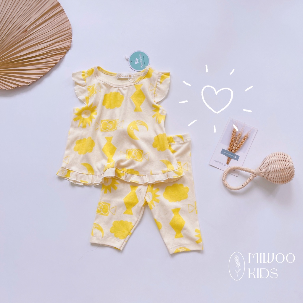 (8-22kg)Bộ thun cotton lửng cánh tiên Miwoo kids họa tiết siêu dễ thương cho bé gái(ảnh thật)