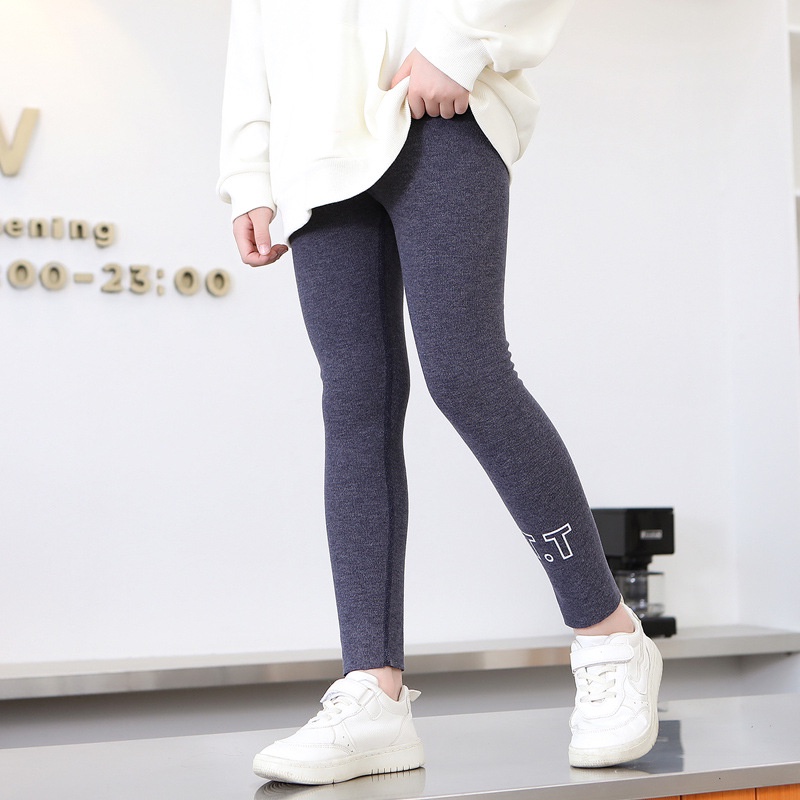 YAOEENH Quần Legging Cotton Dài Đến Mắt Cá Chân Màu Trơn In Chữ Giữ Ấm Mùa Thu Đông Dễ Phối Đồ Cho Bé Gái 110-170cm