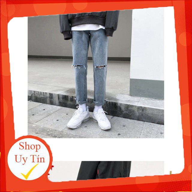 Hàng nhập khẩu Quần Jean Nam - Quần Baggy Nam Cá Tính Phong cách - rách gối -Măc Kèm Với Áo Sơ Mi, Áo Thun Liên hệ mua h