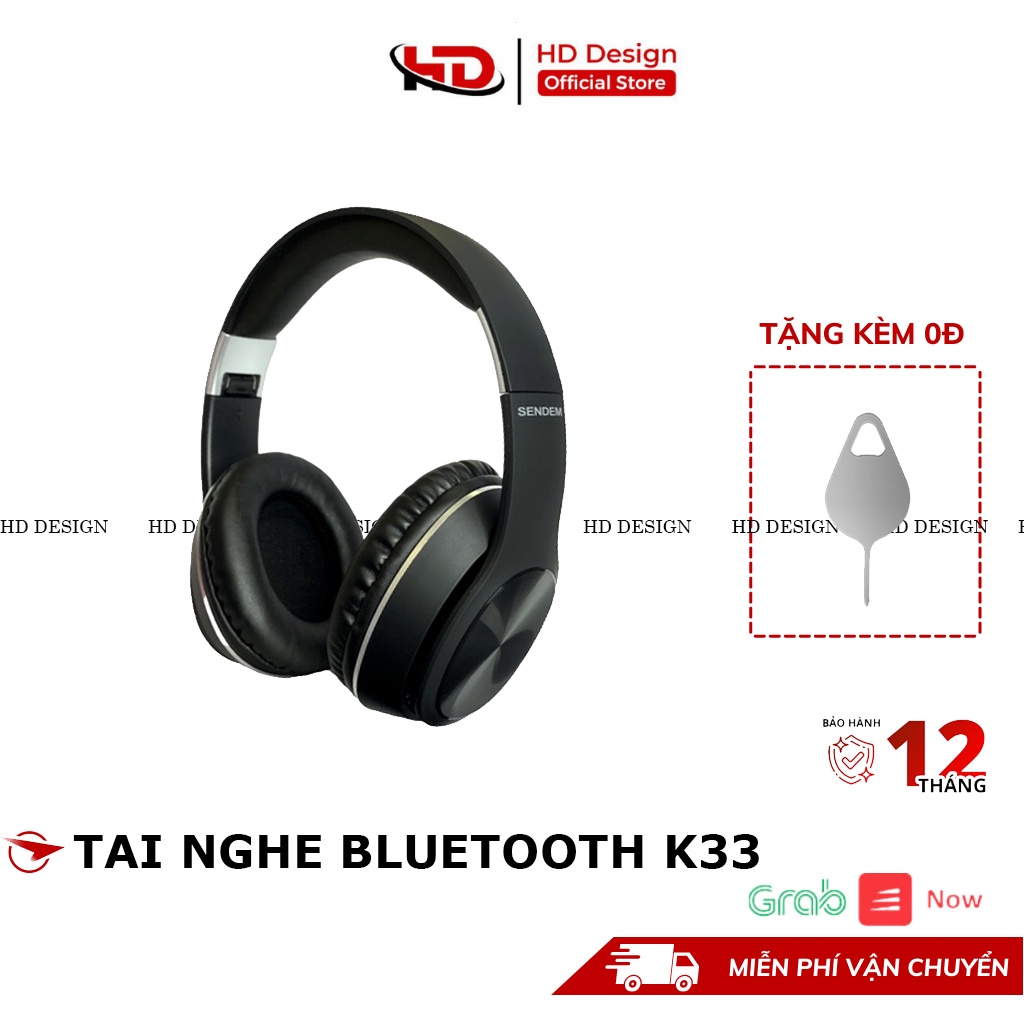 Tai Nghe Bluethooth Chụp Tai SenDem K33 , Âm Thanh Cực Hay - Pin Trâu - Có Khe Cắm Thẻ Nhớ - Cap Kết