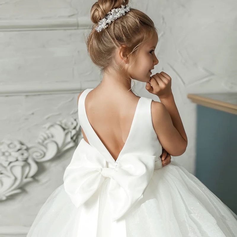 Đầm Công Chúa Thắt Nơ Lưng Đính Kim Sa Lấp Lánh Dành Cho Bé Gái 5-14 Tuổi