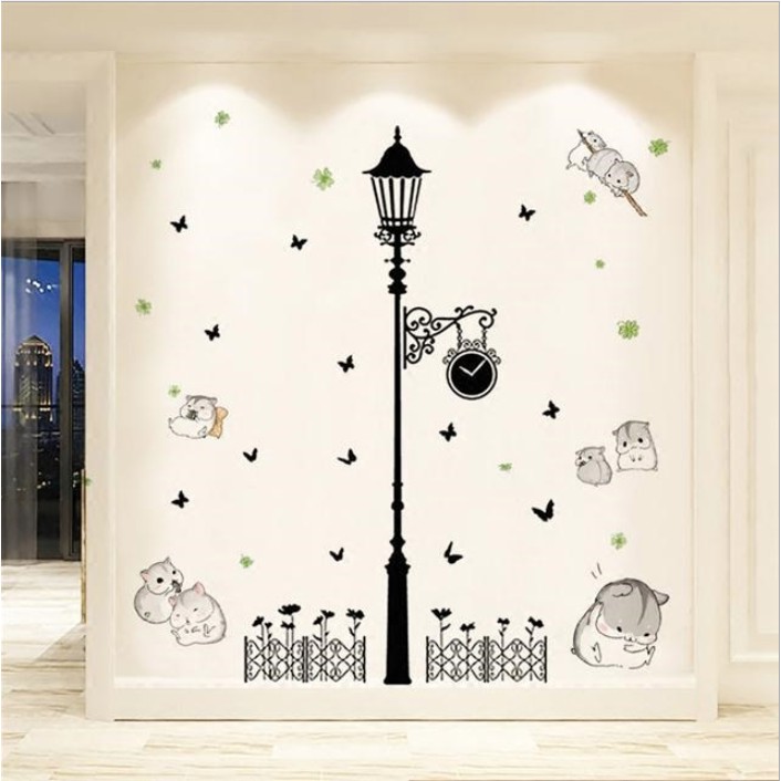 Decal Dán Tường Hình Trụ Đèn Đường - Trang Trí Decor Phòng Ngủ - Trang Trí Dán Tường Phòng Khách - Min STORE