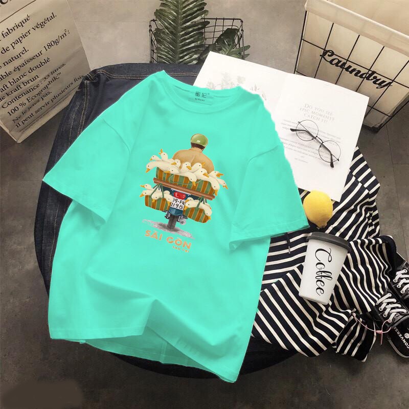 Áo thun Cotton Unisex - Việt Nam - Sài gòn - Bộ thiết kế sài gòn sau lưng: chú chở vịt