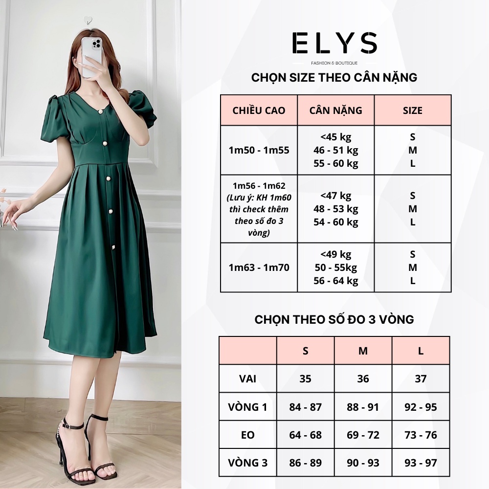 Váy Tiểu Thư Công Sở ELYS Thiết Kế Dáng Xòe Tay Bồng Phối Cúc Ngọc Cao Cấp LY019