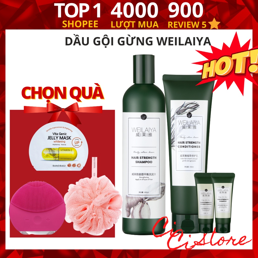 [Mã COSDAY giảm 8% đơn 150K] Bộ dầu gội gừng Weilaiya, giảm rụng kích mọc tóc chính hãng