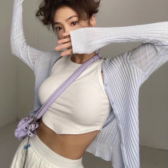 Áo croptop ba lỗ Vạt Bằng in chữ PC