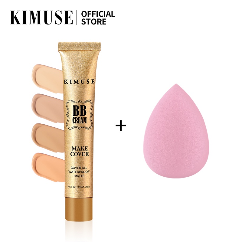 Kem nền KIMUSE BB cream che khuyết điểm mặt kèm mút xốp dụng cụ trang điểm 40g