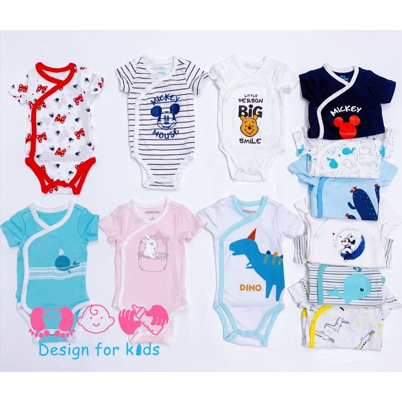 (Size Newborn) Body chip cộc tay VẠT CHÉO (dưới 4.5kg) hàng xuất dư các hãng cho bé trai và bé gái
