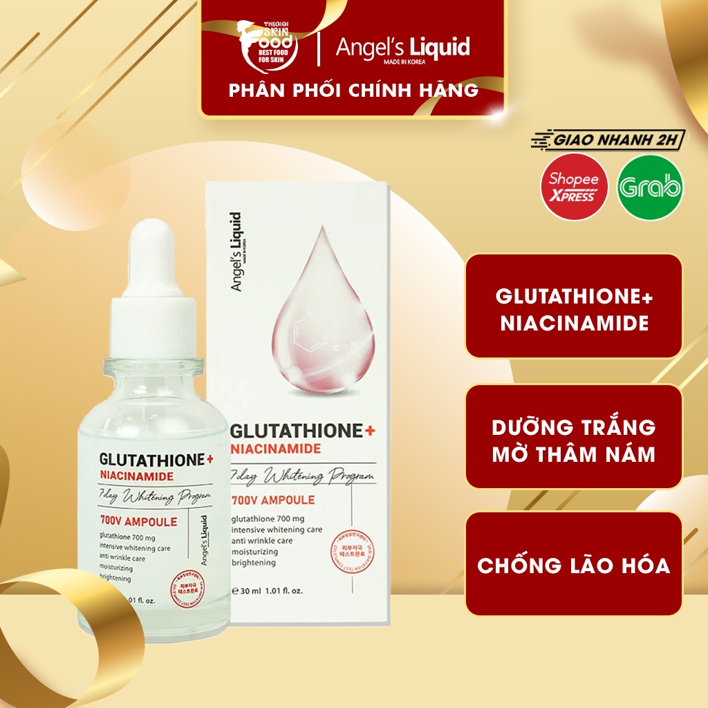 Tinh Chất Truyền Trắng Hỗ Trợ Mờ Nám Chuyên Sâu Angel's Liquid Glutathione + Niacinamide 700 V-Ampoule 30ml