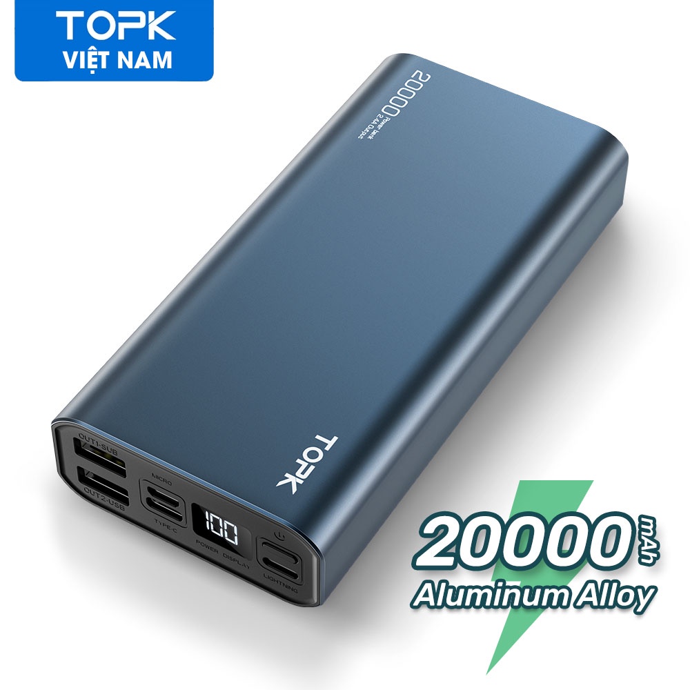 [CHÍNH HÃNG] Sạc dự phòng Vỏ Kim Loại TOPK I2006 20000 MAh Sạc Cho Iphone Xiaomi Samsuang Samsung HUAWEI Oppo