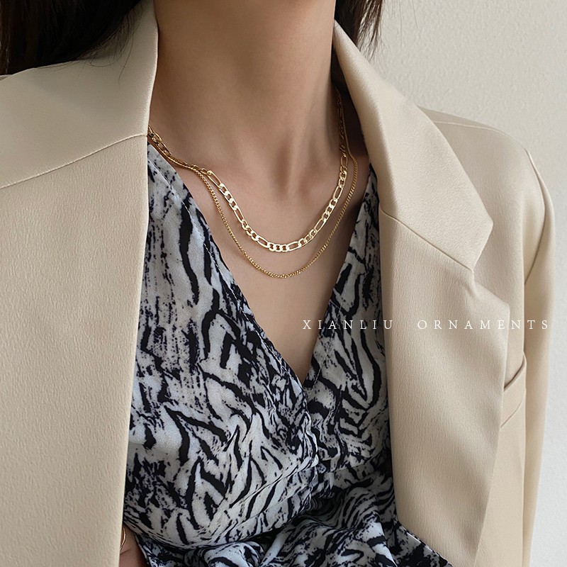 Vòng Cổ Nữ Dây Xích Đôi Vàng Gold Hàn Quốc - VC004
