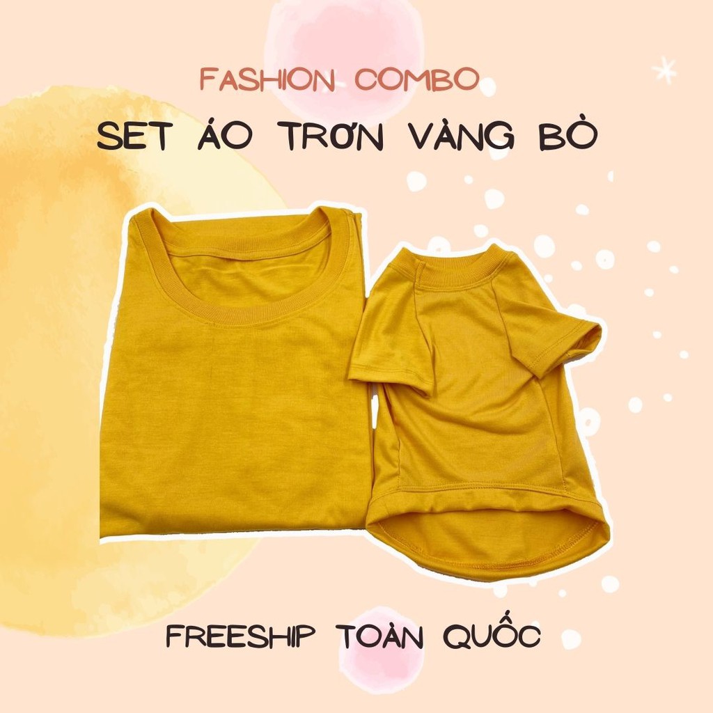 Áo Phông - Combo Áo Cho Chó Mèo Đôi Với Sen Màu Vàng Bò (Có áo lẻ)