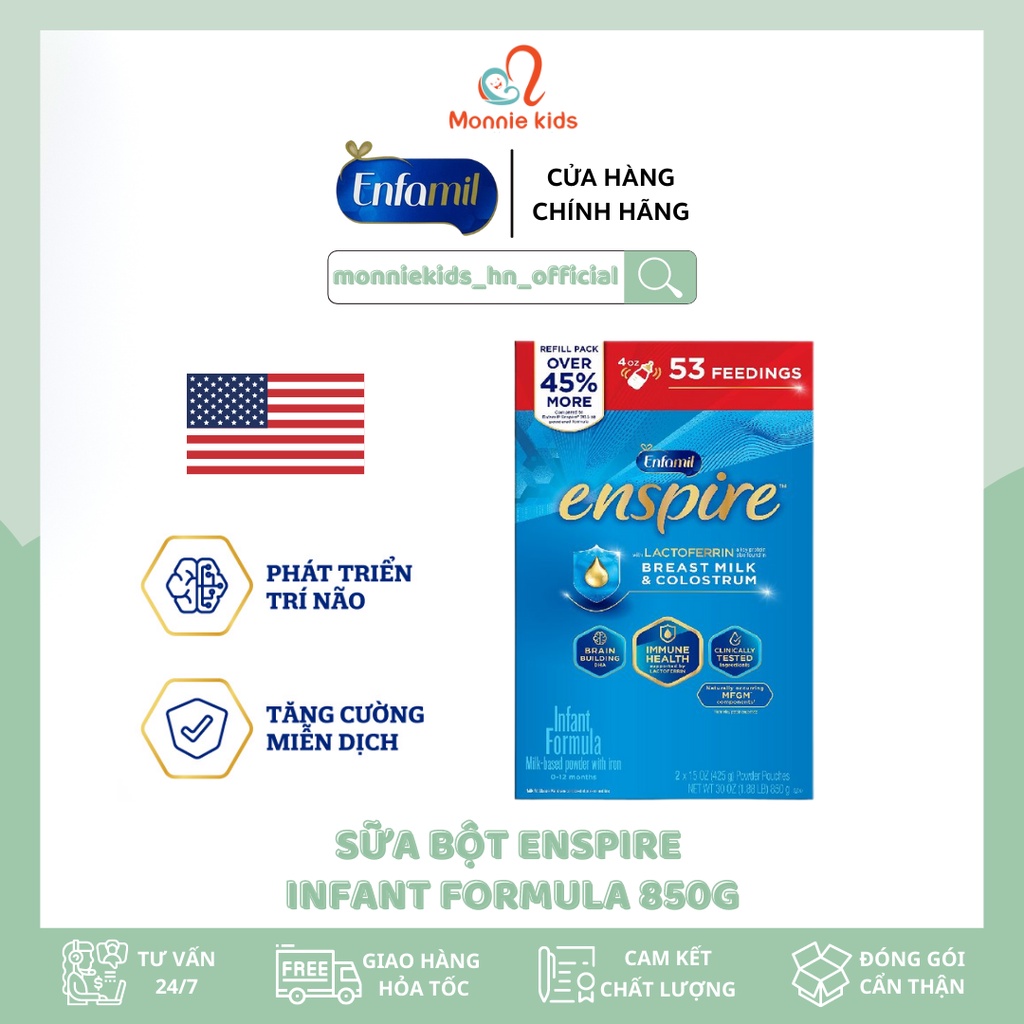 Sữa Bột Enfamil Enspire Infant Formula Non GMO 850G Cho Bé Từ 0-1 Tuổi