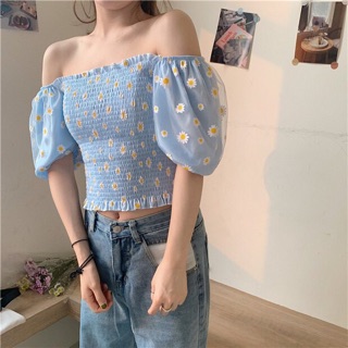 🔅Áo Bẹt Vai Nhúng Hoa Cúc