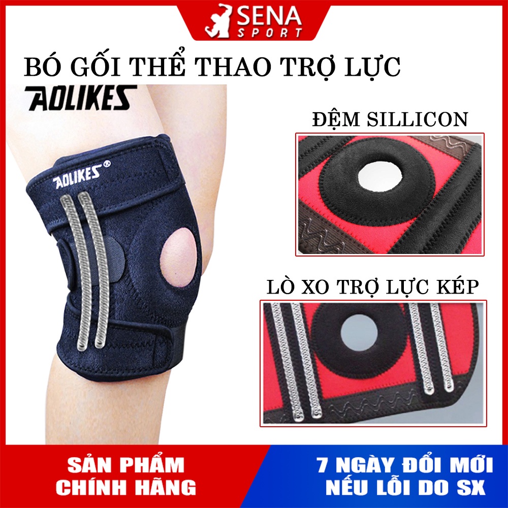 Băng Đầu Gối Sillicon Thể Thao, Bó gối tập Gym 4 lò xo trợ lực Aolikes A-7618