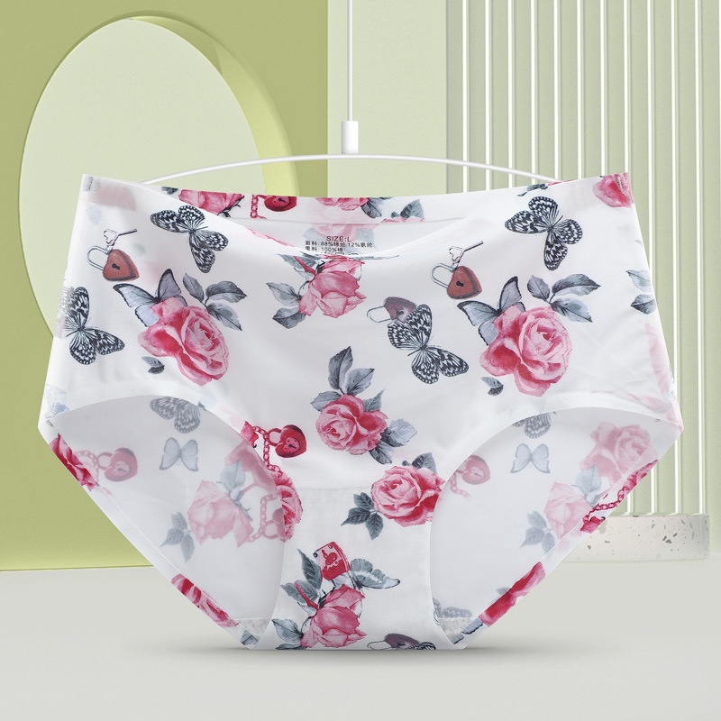 Quần Lót Lụa Lạnh Không Đường May Lưng Vừa Size Lớn In Họa Tiết Phong Cách Mới Dành Cho Nữ Sinh