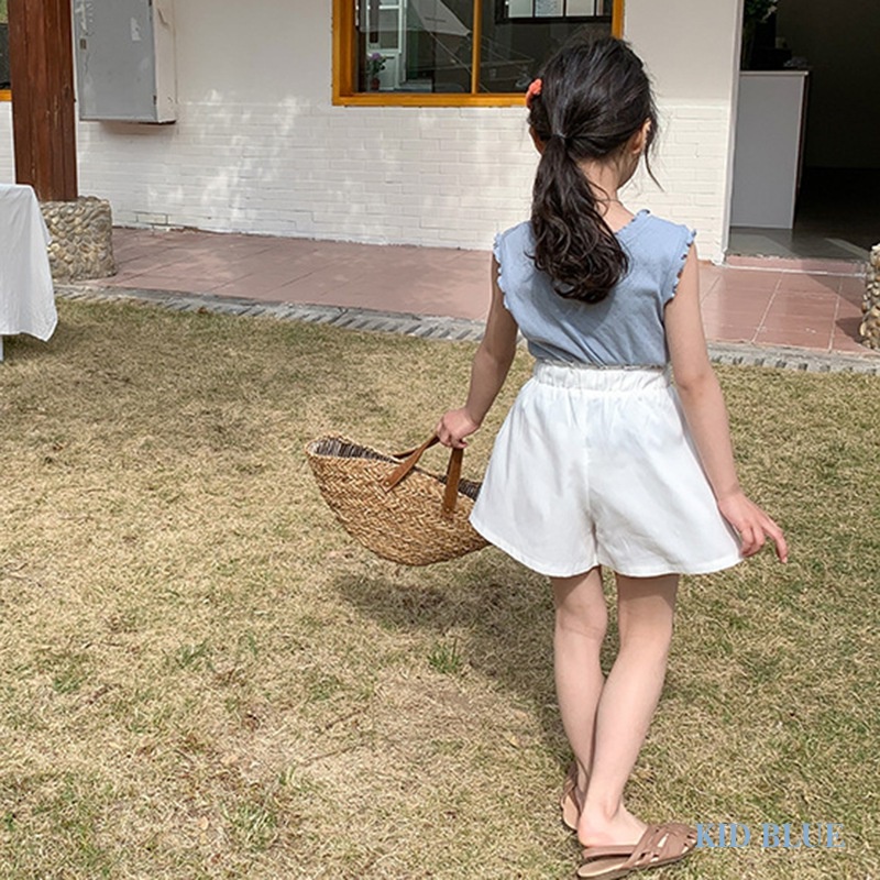 Áo Cổ Bèo Không Tay Màu Trơn Phối Ren Thời Trang Mùa Hè Hàn Quốc Cho Bé Gái