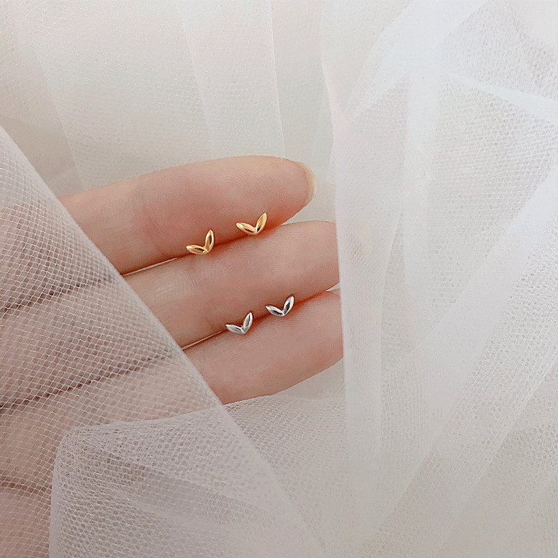 Bông Tai Trái Tim Cute Heart Stud Earrings Simple Women Girl Love Bean Sprouts Leaves Earring Jewelry Accessories Gift