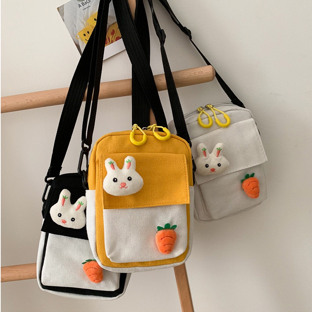 Túi Đeo Chéo Vải Canvas Mini Cho Nữ Kèm Phụ Kiện Siêu Dễ Thương Cute Đi Học Đi Chơi Phong Cách Hàn Quốc